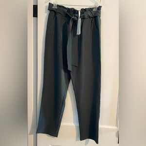 NWT GRACE KARIN Dark Grey Women's Belted Waistband Straight Pants with Pockets L